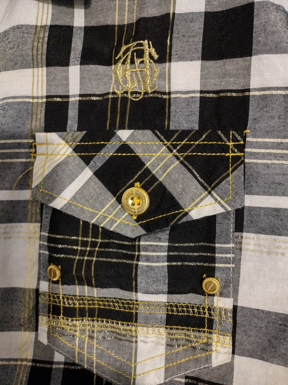 Attitude Gold Short Sleeve Metal Button Gold Thread Inlay 2XL